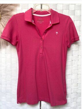 Lilly Pulitzer Chic Fit Pima Cotton Pink Logo Collared Short Sleeve Shirt Size M